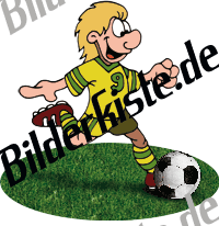Fuball: Spieler auf Rasen schiet (gelbes Trikot, blond) (nicht animiert)
