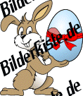 Ostern: Hase - prsentiert Osterei (blau mit Schleife) (nicht animiert)