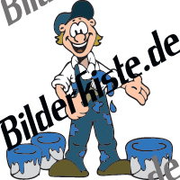 Handwerker: Maler (glcklich) mit Farbe blau (nicht animiert)