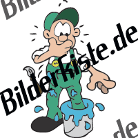 Handwerker: Maler tritt in Farbeimer (blau) - (nicht animiert)