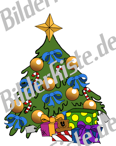Christmas: Christmas tree - with bows and presents, blue (not animated)