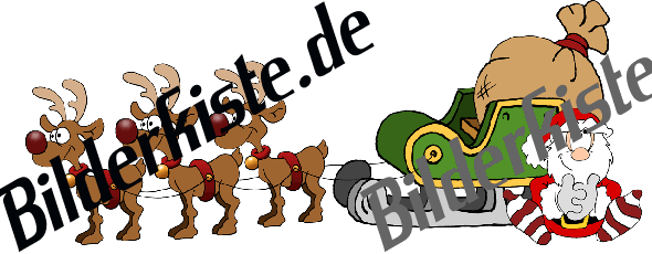 Weihnachten: Schlitten Rentiere - mit Weihnachtsmann (nicht animiert)