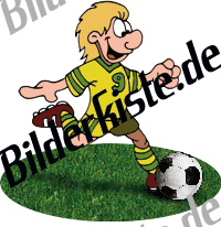 Fu�ball: Spieler auf Rasen schie�t (gelbes Trikot, blond) (nicht animiert)