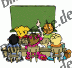 Children in school sitting in front of board