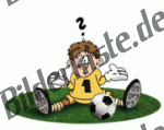 Fußball: Torwart mit Ball sitzt auf dem Rasen (nicht animiert)
