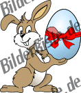 Ostern: Hase - präsentiert Osterei (blau mit Schleife) (nicht animiert)