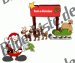 Weihnachten: Weihnachtsmann vor Rentierverleih (englisch) (nicht animiert)