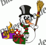 Winter: Snowmen - with tophat and broom and presents (not animated)