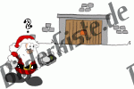 Christmas: Santa Claus - with remote control in front garage, questionmark (not animated)