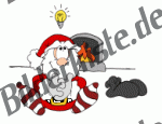 Christmas: Santa Claus - in front of fireplace having an idea (not animated)