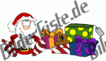 Christmas: Santa Claus - sitting with presents (not animated)