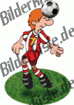 Fußball: Kopfball auf Rasen (rot-weißes Trikot)  (nicht animiert)