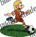 Football: Player on turf shoots (red jersey, blond) (not animated)