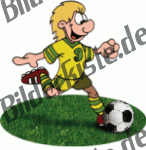 Football: Player on turf shoots (yellow jersey, blond) (not animated)