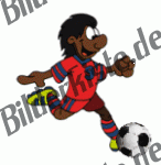 Football: Player on turf shoots (red jersey, black) (not animated)