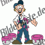 Handwerker: Maler (glcklich) mit Farbe rosa (nicht animiert)