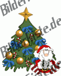 Christmas: Christmas tree - with bows and Santa, blue (not animated)