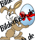 Ostern: Hase - pr�sentiert Osterei (blau mit Schleife) (nicht animiert)
