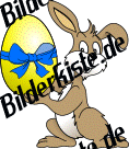 Ostern: Hase - pr�sentiert Osterei (gelb mit Schleife) 1 (nicht animiert)