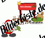 Weihnachten: Weihnachtsmann vor Rentierverleih (englisch) (nicht animiert)