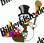Winter: Schneem�nner - mit Zylinderhut, Besen, Karottennase und Geschenken (nicht animiert)
