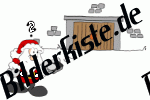 Weihnachten: Weihnachtsmann - mit Handsender vor Garage, Fragezeichen (nicht animiert)