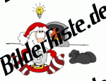 Weihnachten: Weihnachtsmann - vor Kamin mit Idee  (nicht animiert)