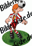 Fu�ball: Kopfball auf Rasen (rot-wei�es Trikot)  (nicht animiert)