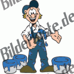 Handwerker: Maler (gl�cklich) mit Farbe blau (nicht animiert)