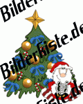 Weihnachten: Weihnachtsbaum - mit Schleifen und Weihnachtsmann, blau (nicht animiert)