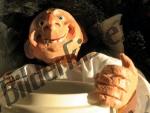 Wooden puppet smiling